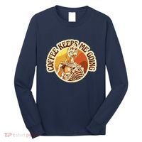 Coffee Keeps Me Going Skeleton Retro Sunset Long Sleeve Shirt thumb 0