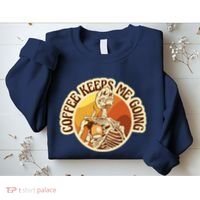 Coffee Keeps Me Going Skeleton Retro Sunset Sweatshirt thumb 2