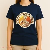 Coffee Keeps Me Going Skeleton Retro Sunset T-Shirt thumb 4
