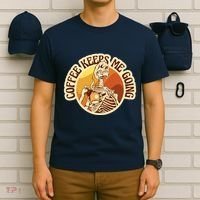 Coffee Keeps Me Going Skeleton Retro Sunset T-Shirt thumb 6