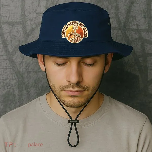 Coffee Keeps Me Going Skeleton Retro Sunset Bucket Hat