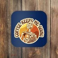 Coffee Keeps Me Going Skeleton Retro Sunset Coaster thumb 0