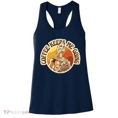 Coffee Keeps Me Going Skeleton Retro Sunset Women's Tank Top