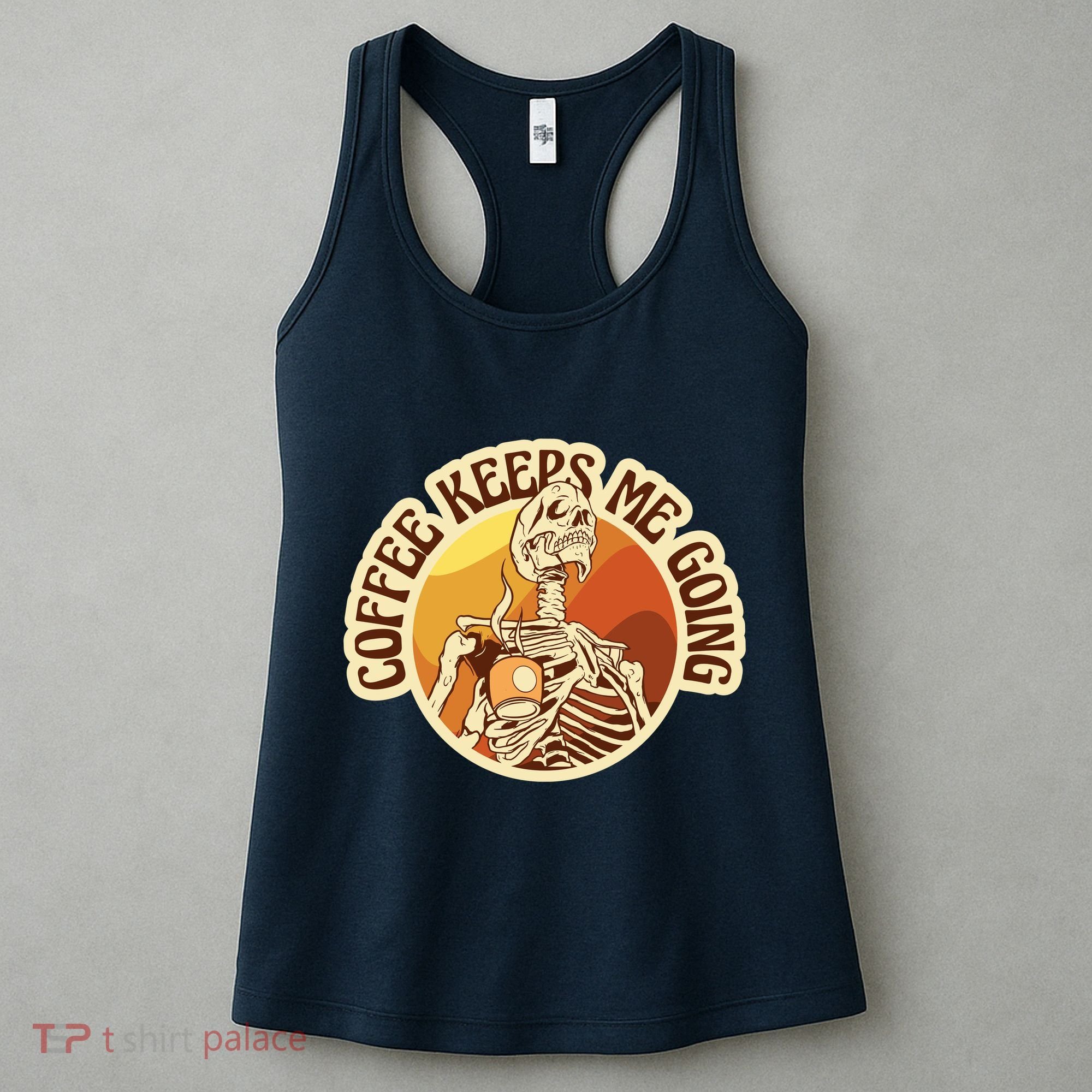 Coffee Keeps Me Going Skeleton Retro Sunset Women's Tank Top