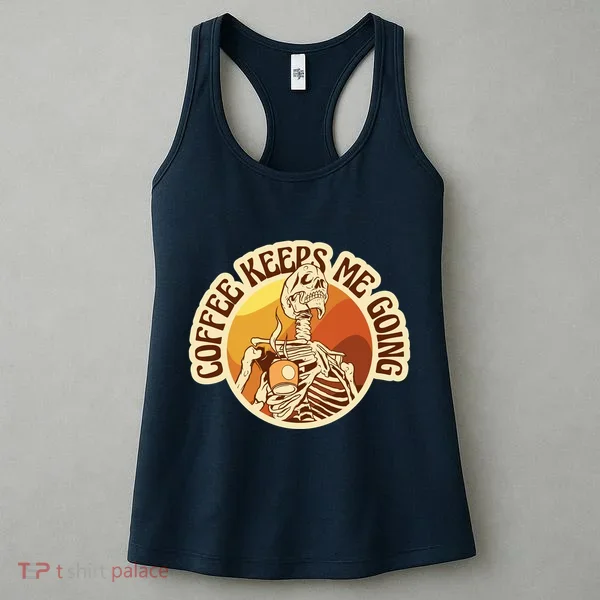 Coffee Keeps Me Going Skeleton Retro Sunset Women's Tank Top