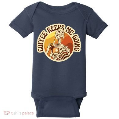 Coffee Keeps Me Going Skeleton Retro Sunset Baby Bodysuit