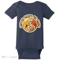 Coffee Keeps Me Going Skeleton Retro Sunset Baby Bodysuit thumb 0