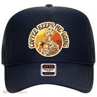 Coffee Keeps Me Going Skeleton Retro Sunset Hat thumb 0