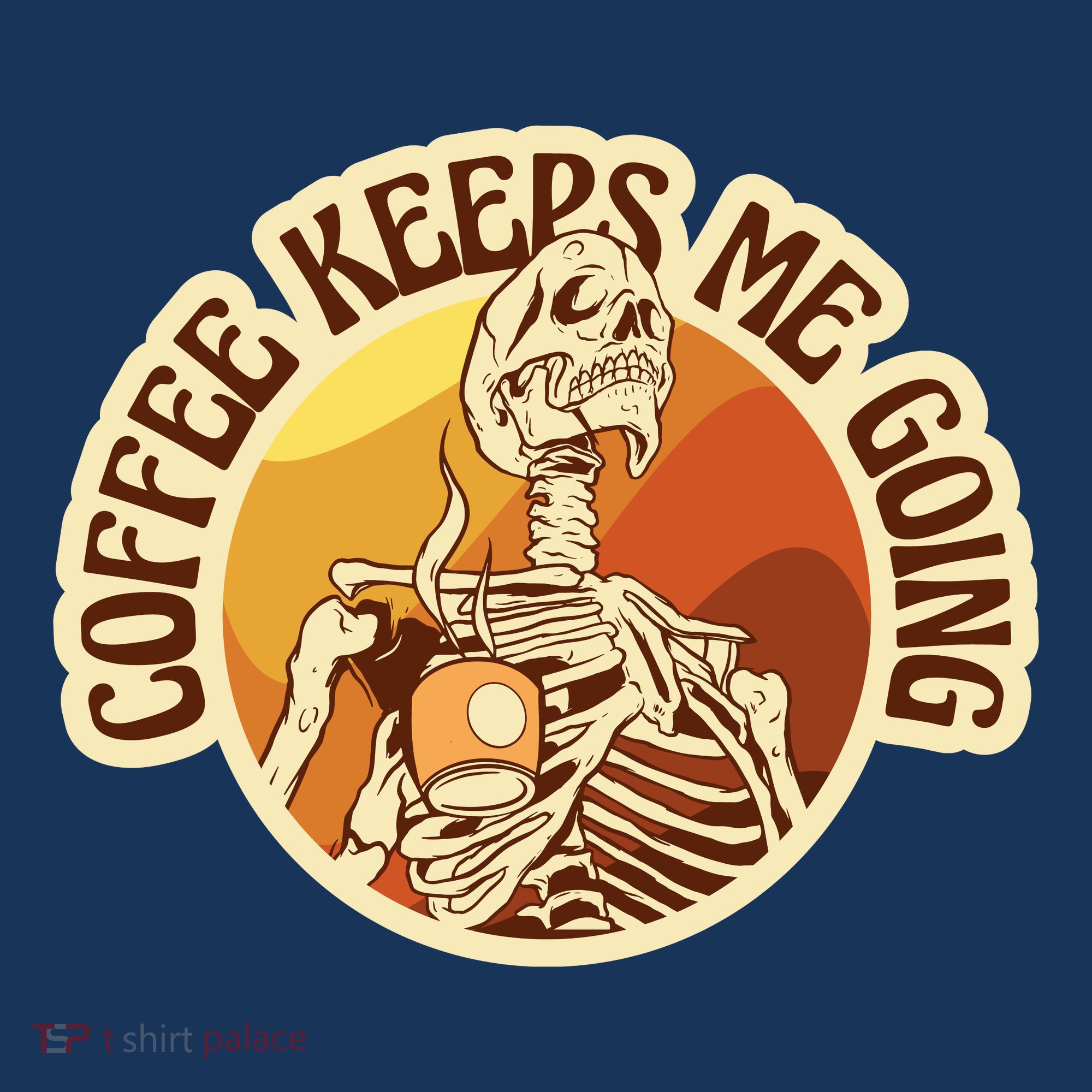Coffee Keeps Me Going Skeleton Retro Sunset Tank Top