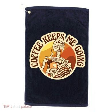 Coffee Keeps Me Going Skeleton Retro Sunset Golf Towel