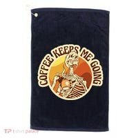Coffee Keeps Me Going Skeleton Retro Sunset Golf Towel thumb 0