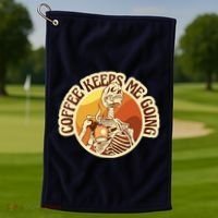 Coffee Keeps Me Going Skeleton Retro Sunset Golf Towel thumb 1