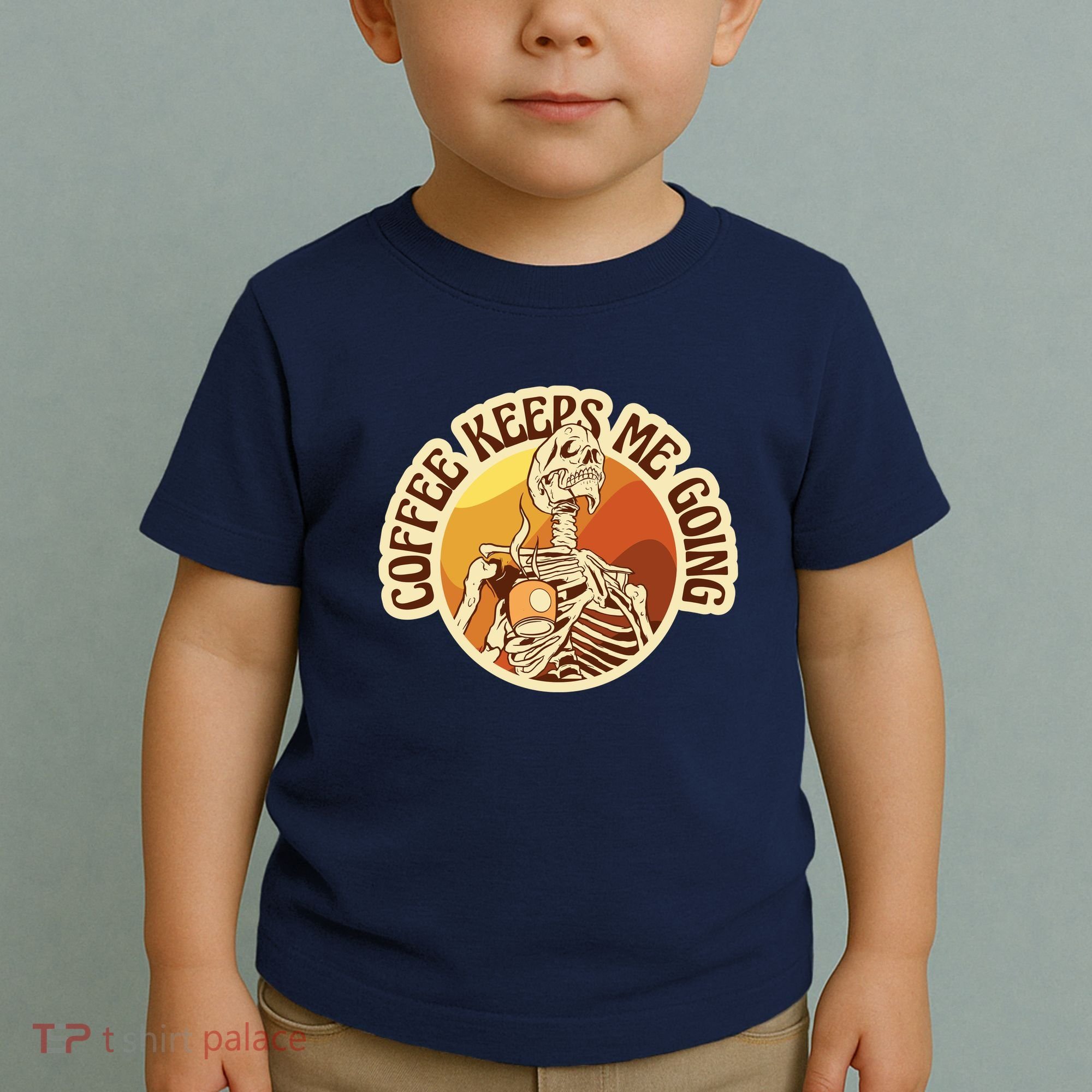 Coffee Keeps Me Going Skeleton Retro Sunset Toddler T-Shirt