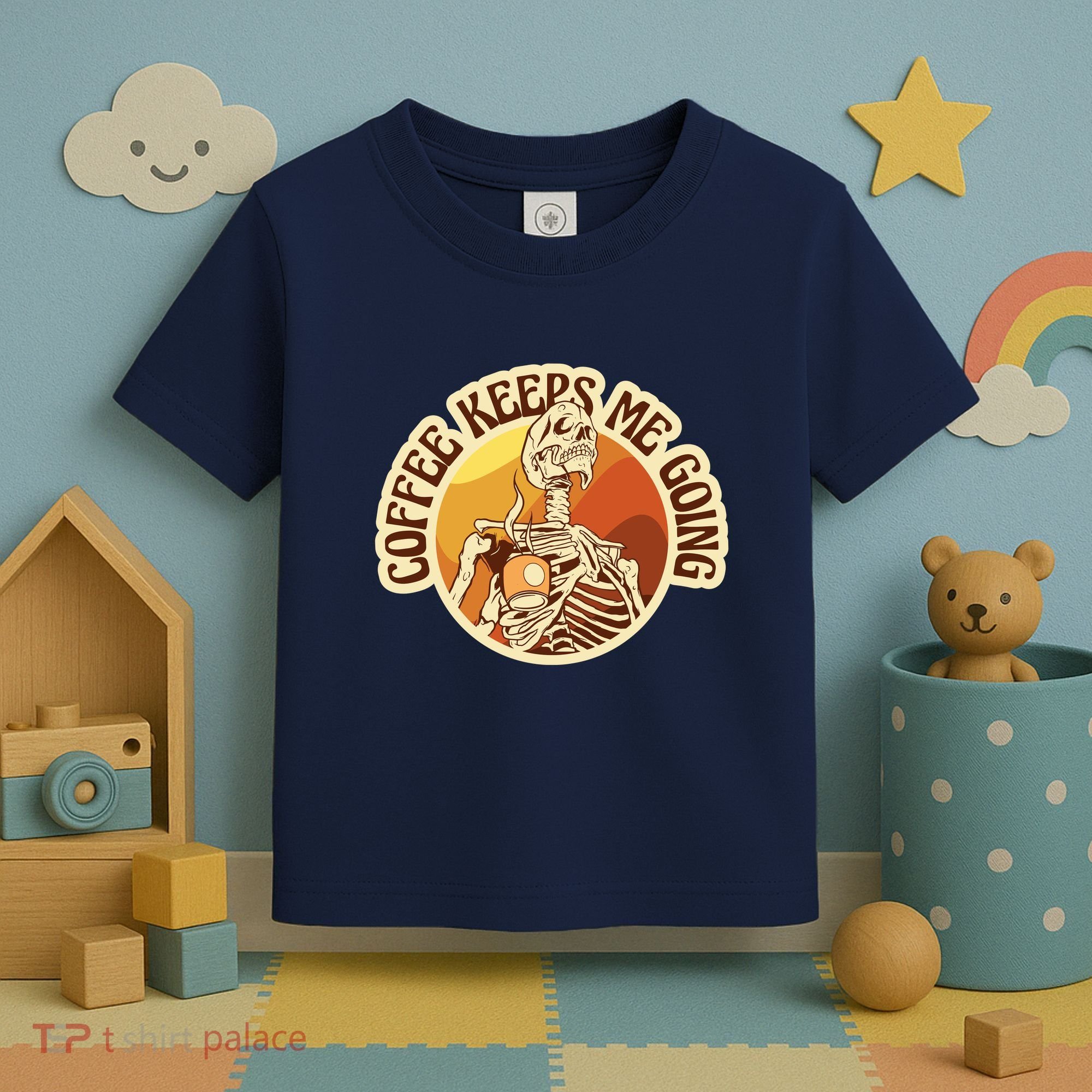 Coffee Keeps Me Going Skeleton Retro Sunset Toddler T-Shirt