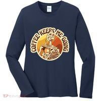 Coffee Keeps Me Going Skeleton Retro Sunset Women's Long Sleeve Shirt thumb 0