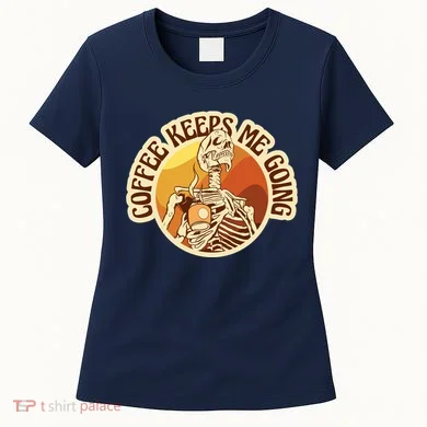 Coffee Keeps Me Going Skeleton Retro Sunset Women's T-Shirt