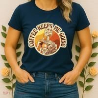 Coffee Keeps Me Going Skeleton Retro Sunset Women's T-Shirt thumb 2