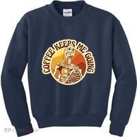 Coffee Keeps Me Going Skeleton Retro Sunset Kids Sweatshirt thumb 0