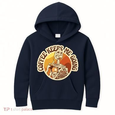Coffee Keeps Me Going Skeleton Retro Sunset Kids Hoodie
