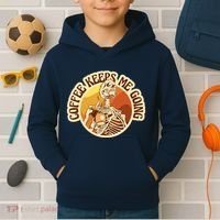 Coffee Keeps Me Going Skeleton Retro Sunset Kids Hoodie thumb 2