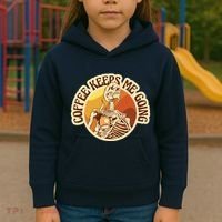 Coffee Keeps Me Going Skeleton Retro Sunset Kids Hoodie thumb 3