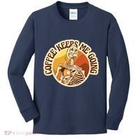 Coffee Keeps Me Going Skeleton Retro Sunset Kids Long Sleeve Shirt thumb 0