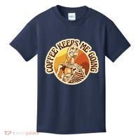 Coffee Keeps Me Going Skeleton Retro Sunset Kids T-Shirt thumb 0