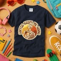 Coffee Keeps Me Going Skeleton Retro Sunset Kids T-Shirt thumb 3