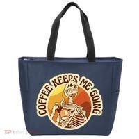 Coffee Keeps Me Going Skeleton Retro Sunset Tote Bag thumb 0