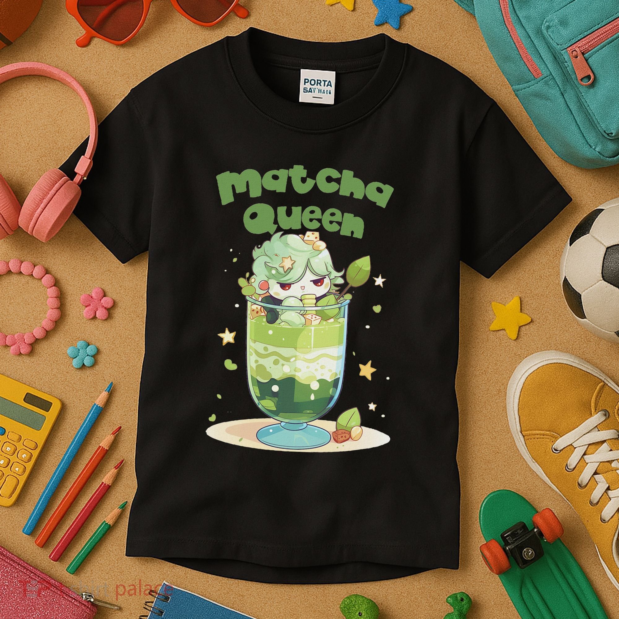 Cute Kawaii Matcha Latte Parfait Green Tea Ice Cream Kids T-Shirt