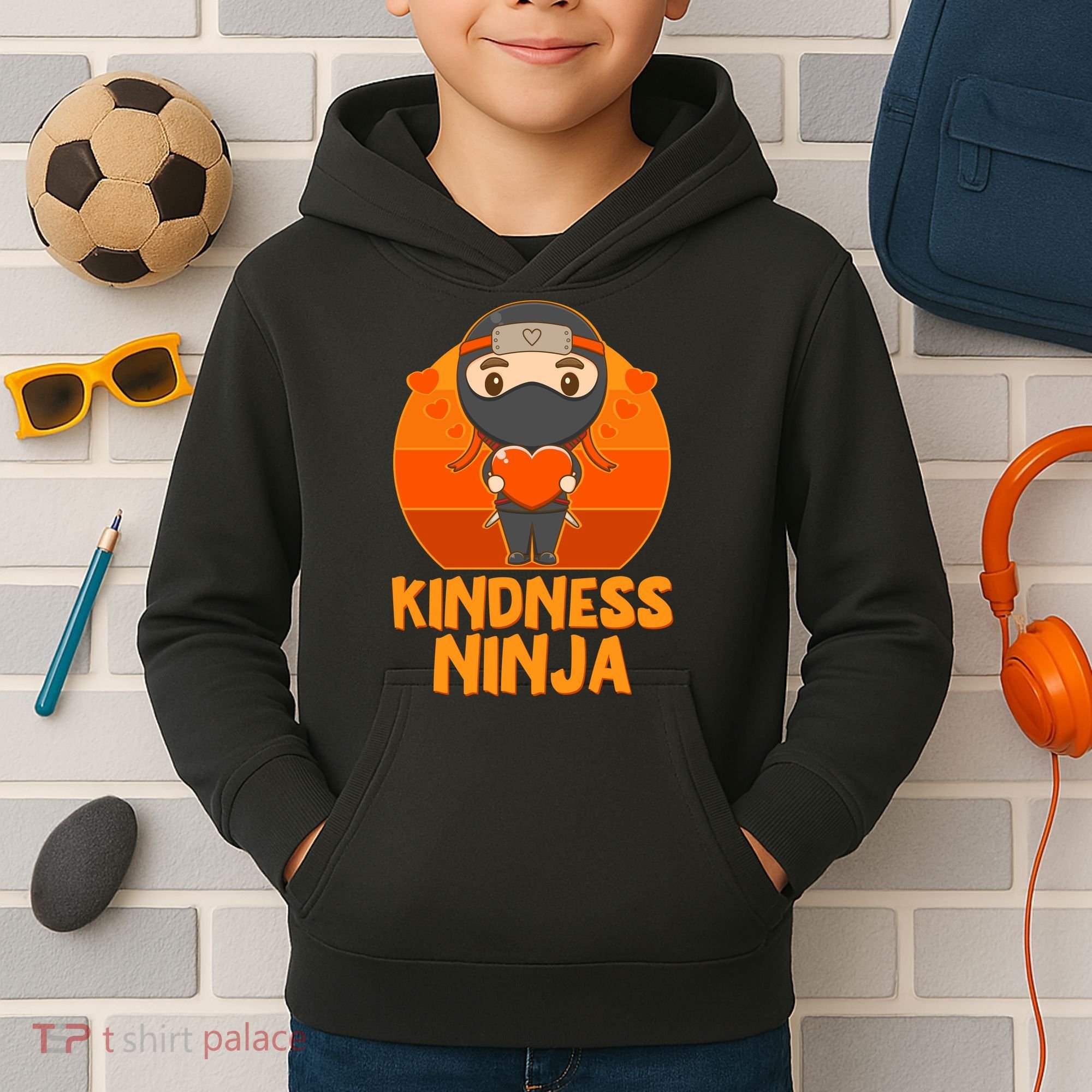 Cute Kindness Ninja Wear Orange Day Be Kind Kids Hoodie