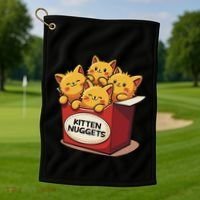 Cute Kitten Nuggets Chicken Nuggets Cat Lover Funny Cat Pun Golf Towel thumb 1