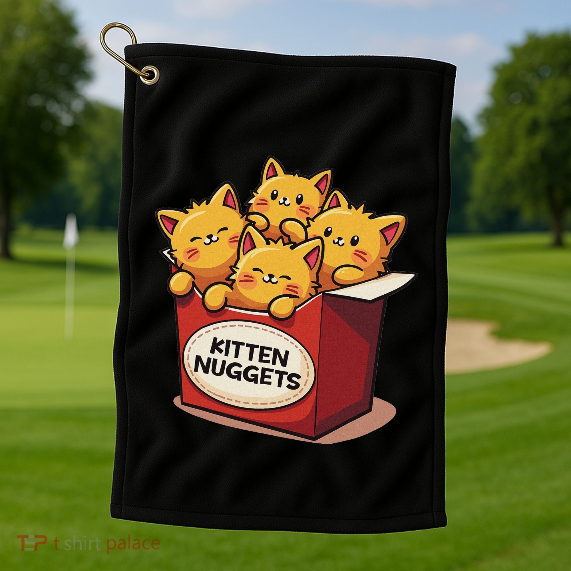 Cute Kitten Nuggets Chicken Nuggets Cat Lover Funny Cat Pun Golf Towel