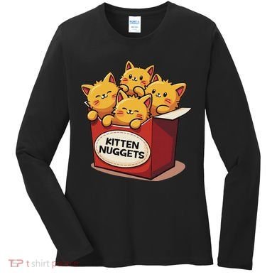 Cute Kitten Nuggets Chicken Nuggets Cat Lover Funny Cat Pun Women's Long Sleeve Shirt