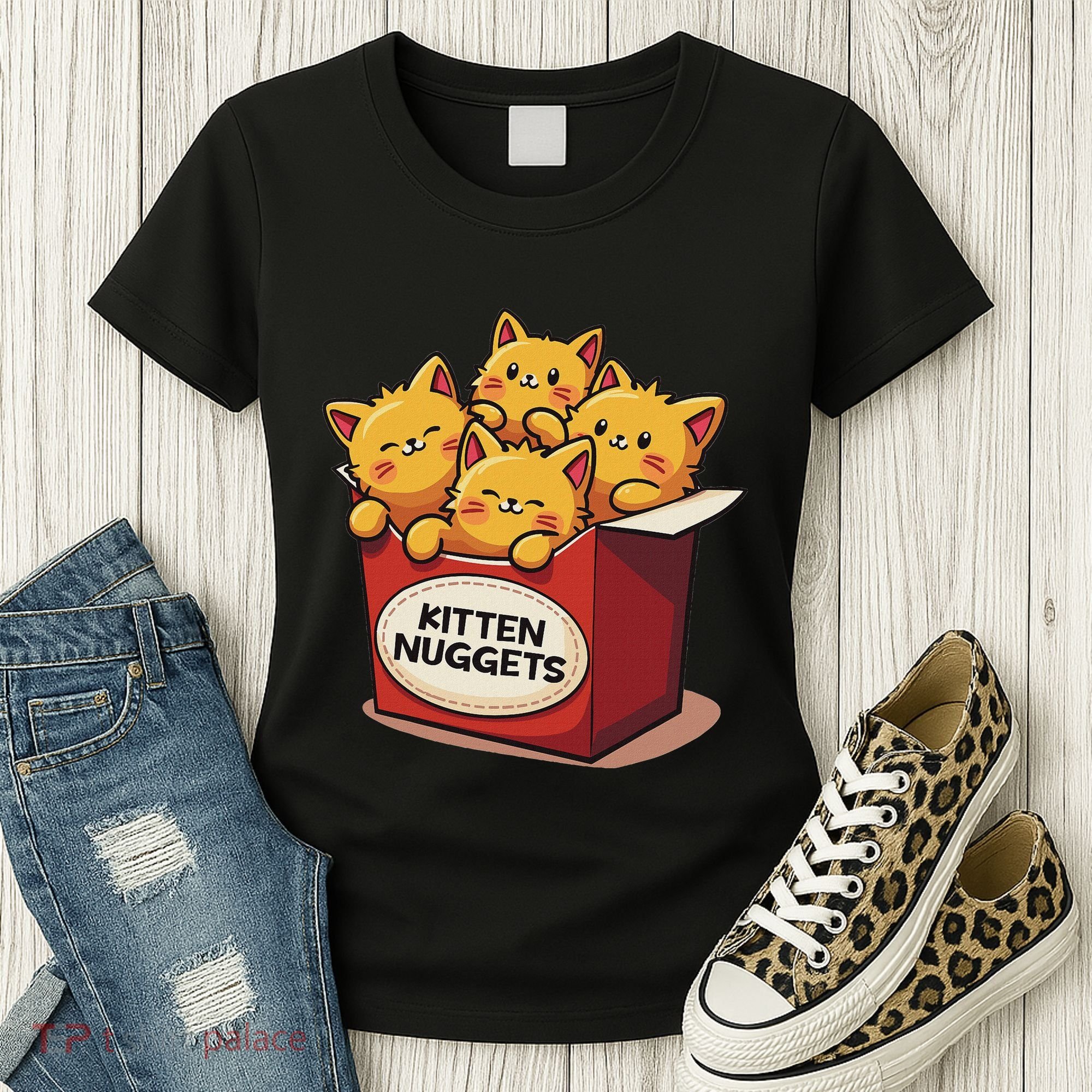 Cute Kitten Nuggets Chicken Nuggets Cat Lover Funny Cat Pun Women's T-Shirt