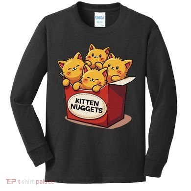 Cute Kitten Nuggets Chicken Nuggets Cat Lover Funny Cat Pun Kids Long Sleeve Shirt