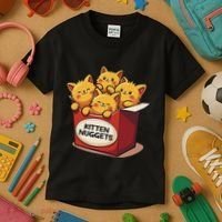 Cute Kitten Nuggets Chicken Nuggets Cat Lover Funny Cat Pun Kids T-Shirt thumb 3