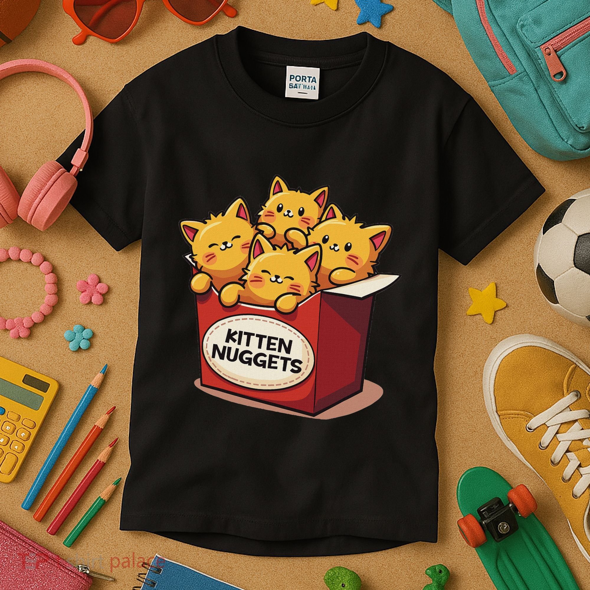 Cute Kitten Nuggets Chicken Nuggets Cat Lover Funny Cat Pun Kids T-Shirt