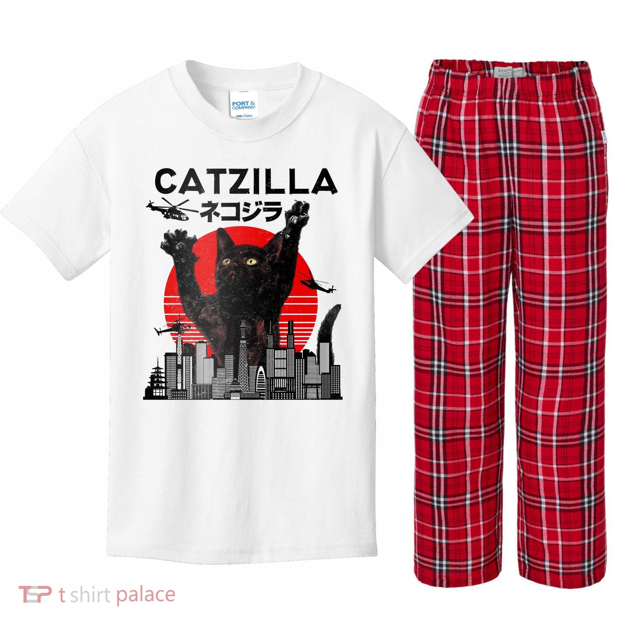 Catzilla King Of Pawster Kids Plaid Pajama Set