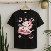 Cute Kawaii Pink Axolotl Riding A Blobfish Funny Axolotls  T-Shirt thumb 2