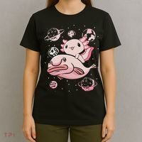 Cute Kawaii Pink Axolotl Riding A Blobfish Funny Axolotls  T-Shirt thumb 4