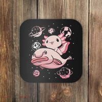 Cute Kawaii Pink Axolotl Riding A Blobfish Funny Axolotls  Coaster thumb 0