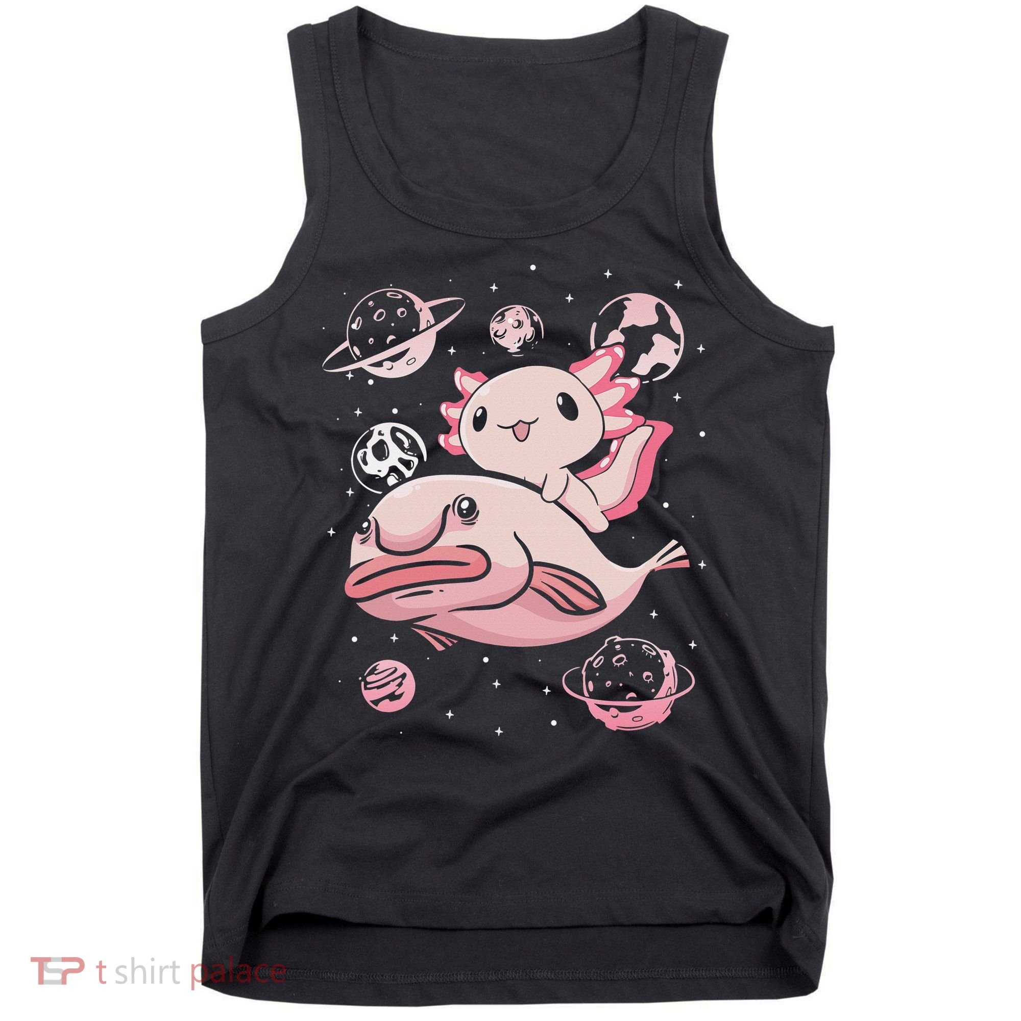 Cute Kawaii Pink Axolotl Riding A Blobfish Funny Axolotls  Tank Top