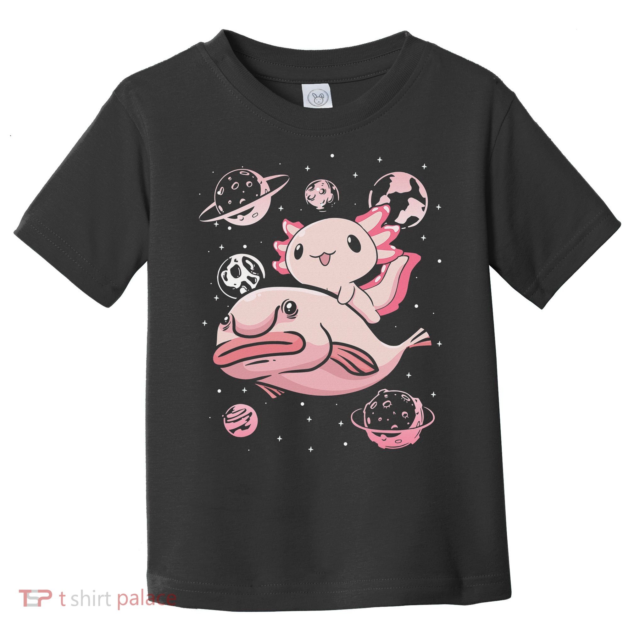 Cute Kawaii Pink Axolotl Riding A Blobfish Funny Axolotls  Toddler T-Shirt