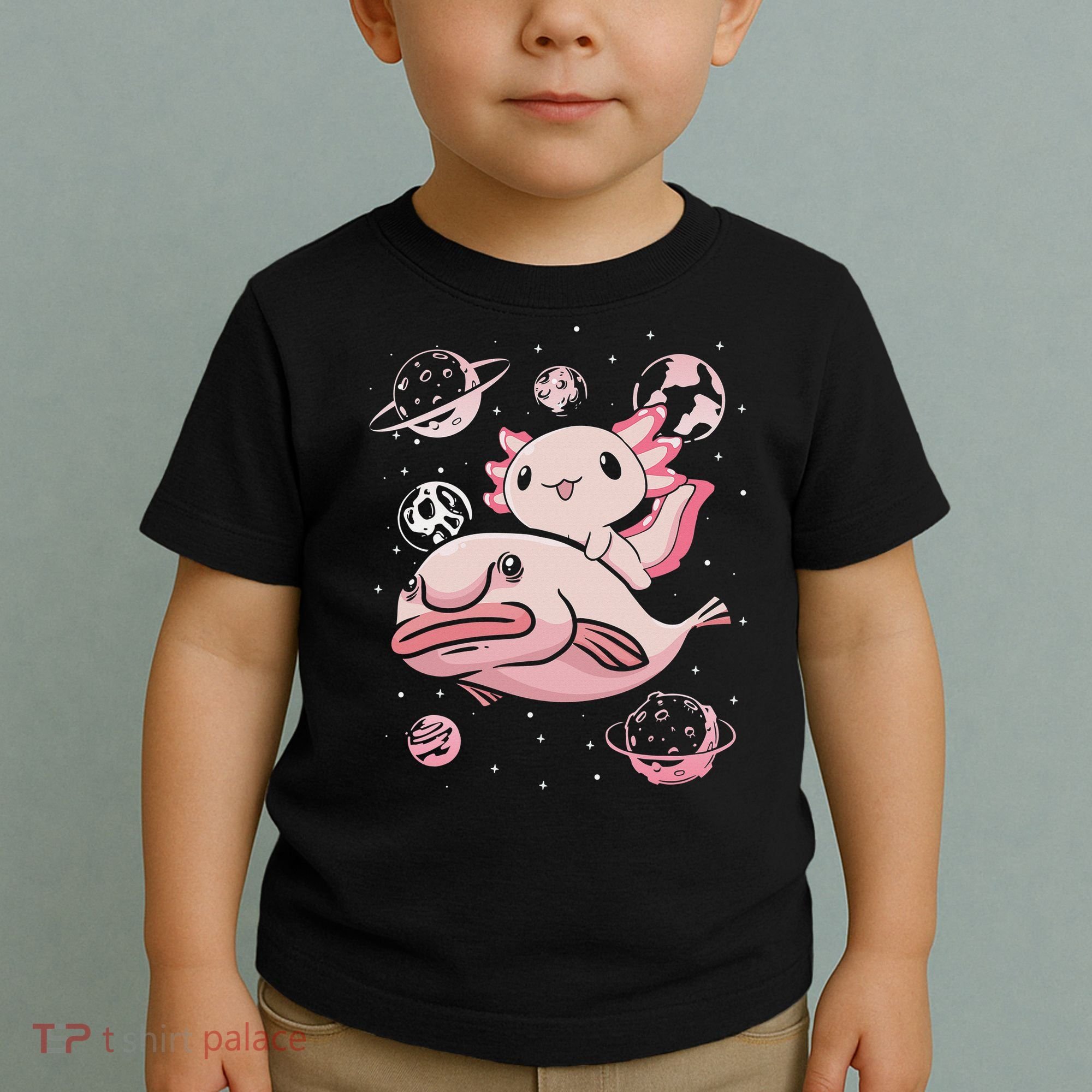 Cute Kawaii Pink Axolotl Riding A Blobfish Funny Axolotls  Toddler T-Shirt