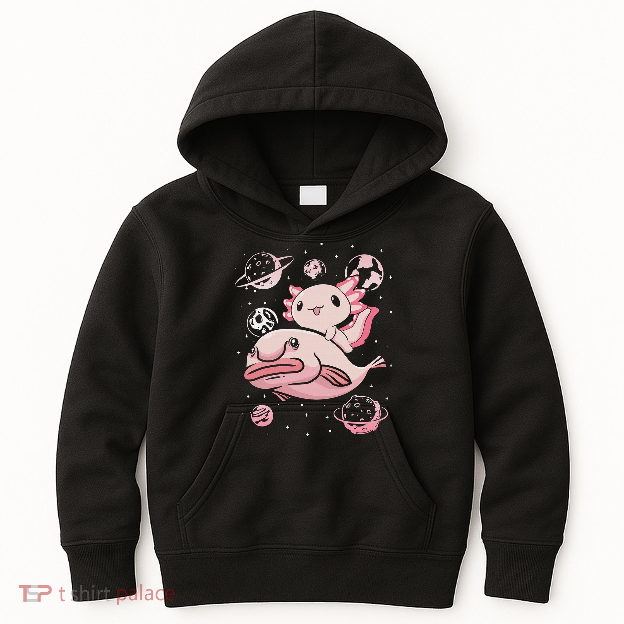 Cute Kawaii Pink Axolotl Riding A Blobfish Funny Axolotls  Kids Hoodie