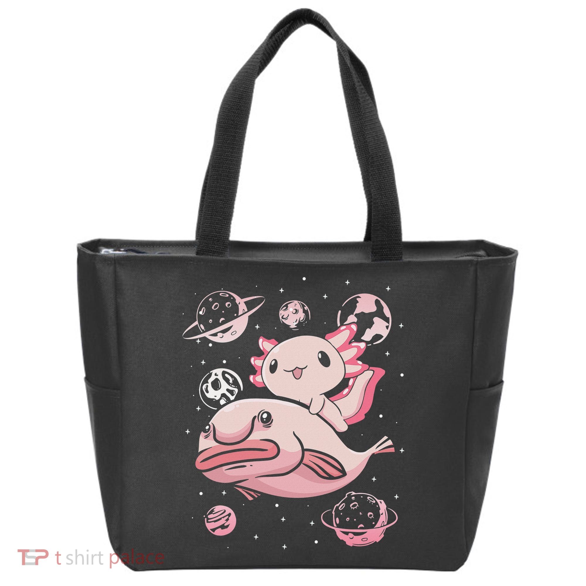 Cute Kawaii Pink Axolotl Riding A Blobfish Funny Axolotls  Tote Bag