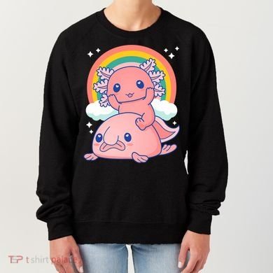 Cute Kawaii P.ink Axolotl Riding A Blob Fish Women's Sweatshirt