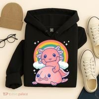 Cute Kawaii P.ink Axolotl Riding A Blob Fish Hoodie thumb 4