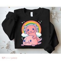 Cute Kawaii P.ink Axolotl Riding A Blob Fish Sweatshirt thumb 2